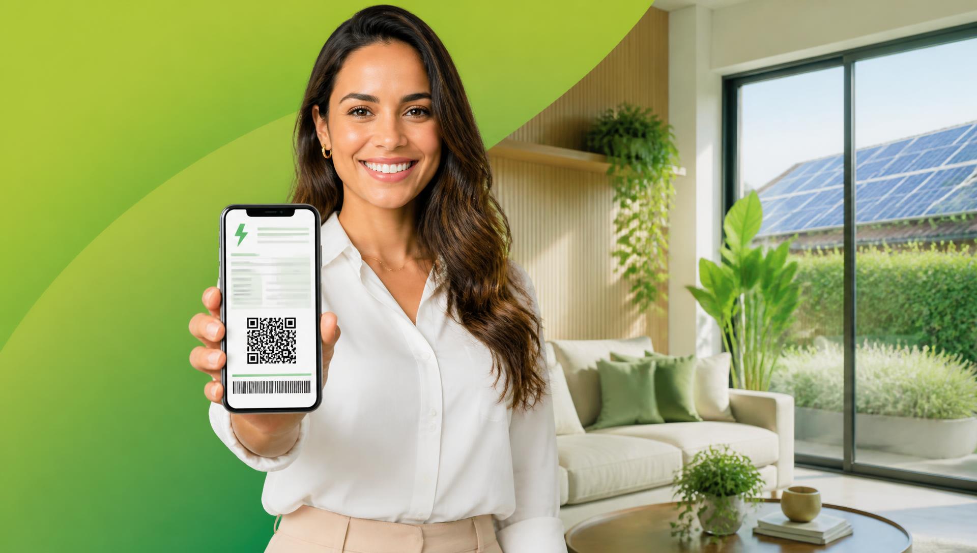 Pessoa usando o celular para consultar uma fatura de energia